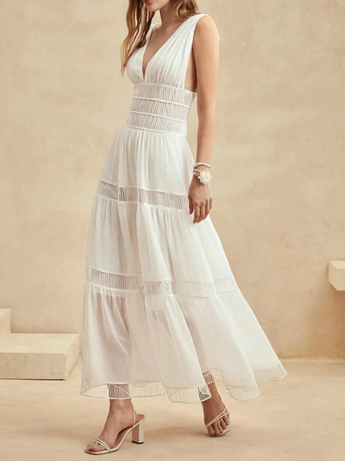 Hazel Blues® |  Tiered V-Neck Sleeveless Maxi Dress