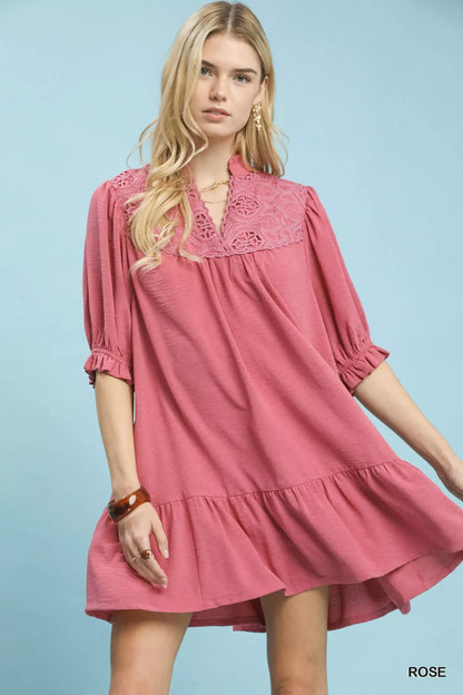 Hazel Blues® |  Umgee Lace Yoke Tiered Mini Dress
