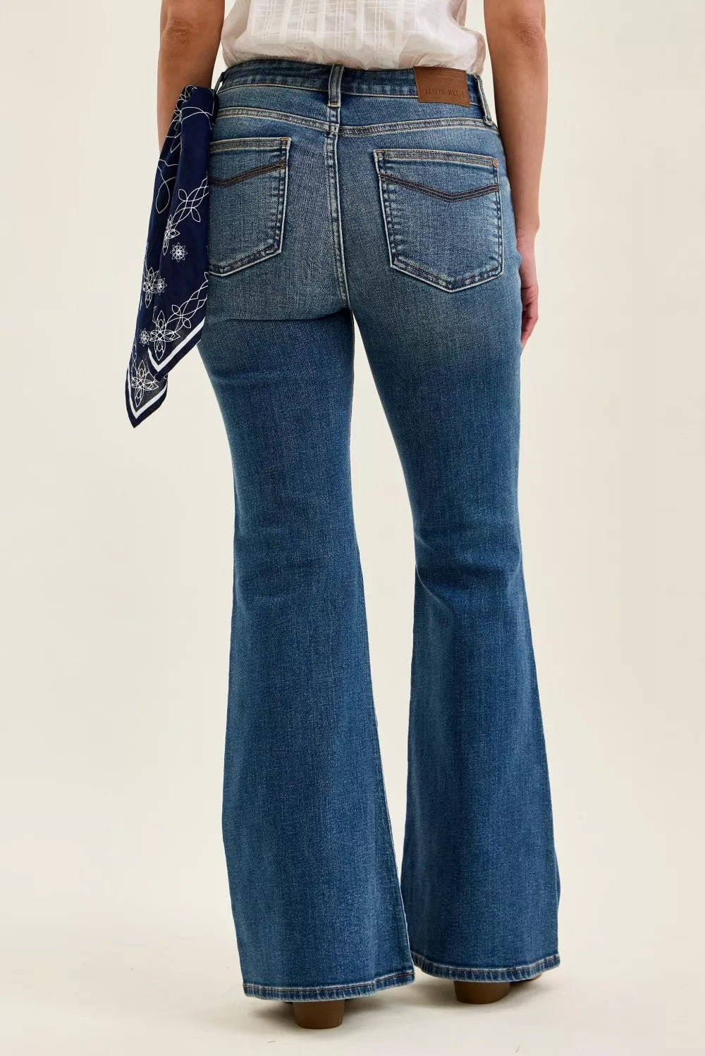 Hazel Blues® |  Judy Blue Mid Rise Jaqueline Flare with Triple Needle Back Pkts and Bandana Loop