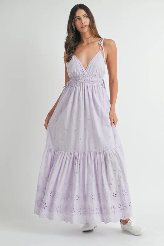 Hazel Blues® |  MABLE Eyelet Lace Maxi Dress With Side Strap Details