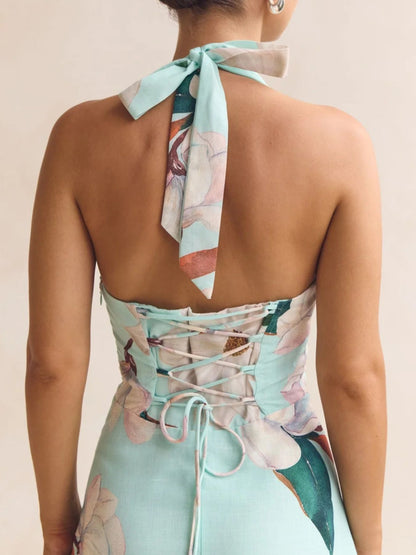 Hazel Blues® |  Floral Print Halter Neck Maxi Dress