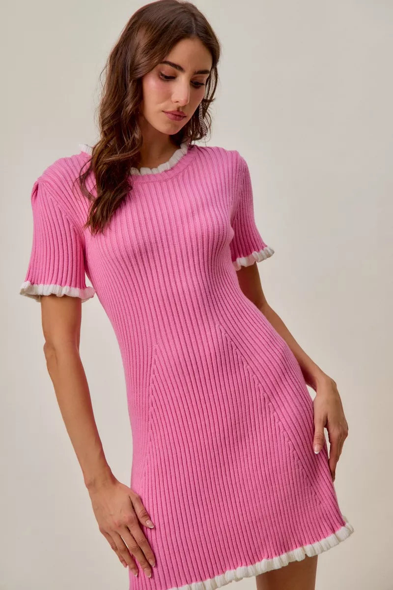 Hazel Blues® |  SO ME Contrast Ruffled Sweater Knit Mini Dress