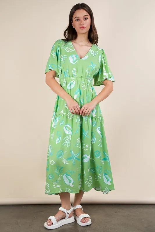 Hazel Blues® |  VERY J Printed V-Neck Resort Midi Dress