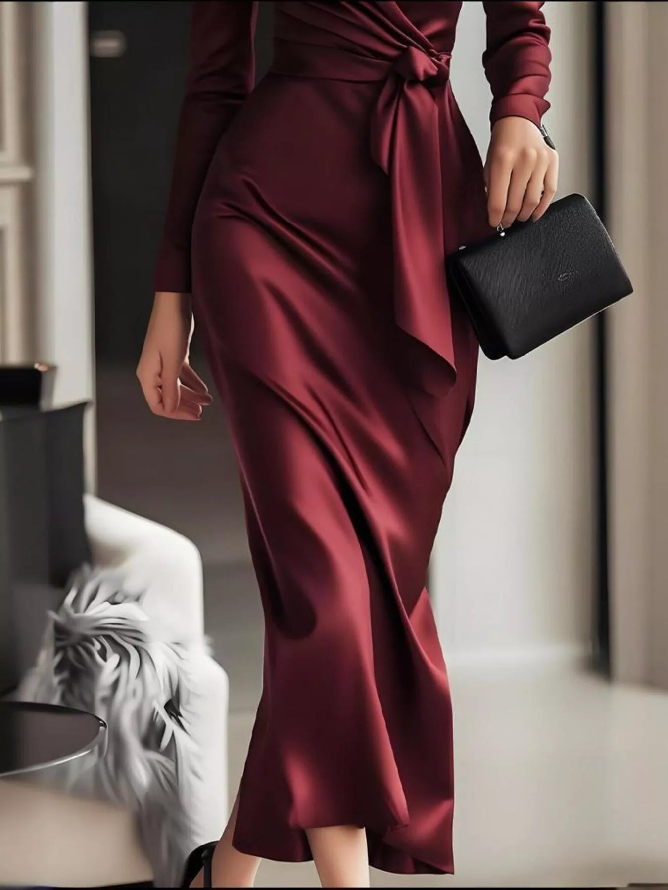 Hazel Blues® |  Surplice Satin Long Sleeve Dress