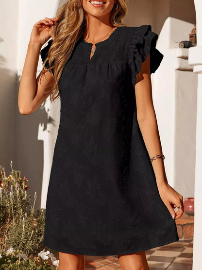 Hazel Blues® |  Floral Embossed Ruffle Sleeve Mini Dress