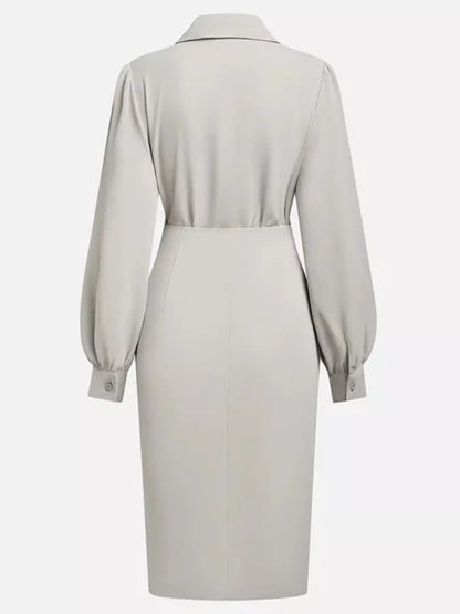Hazel Blues® |  Ruched Midi Shirt Dress with Side Slit