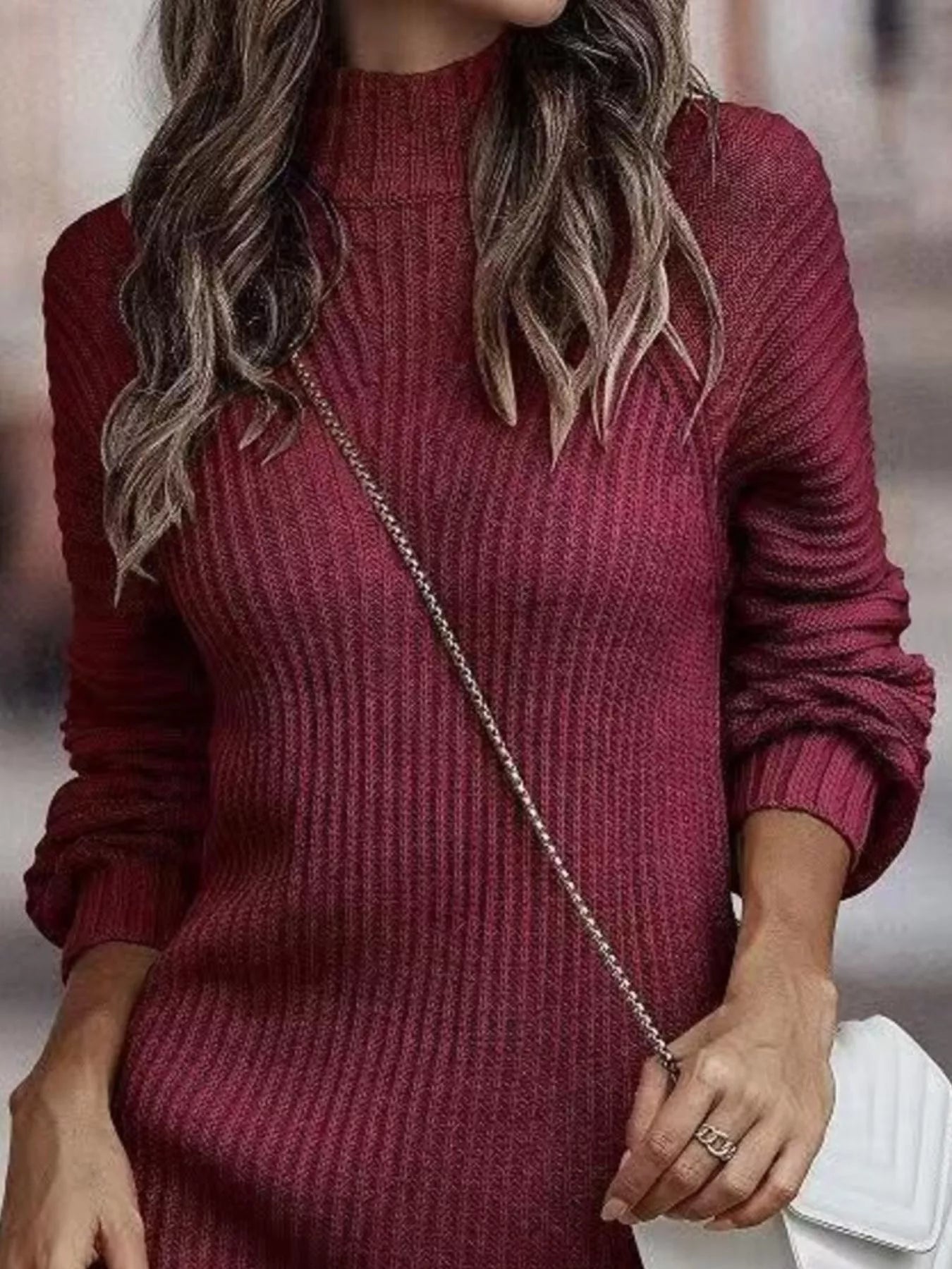 Hazel Blues® | Turtleneck Raglan Sleeve Sweater Dress