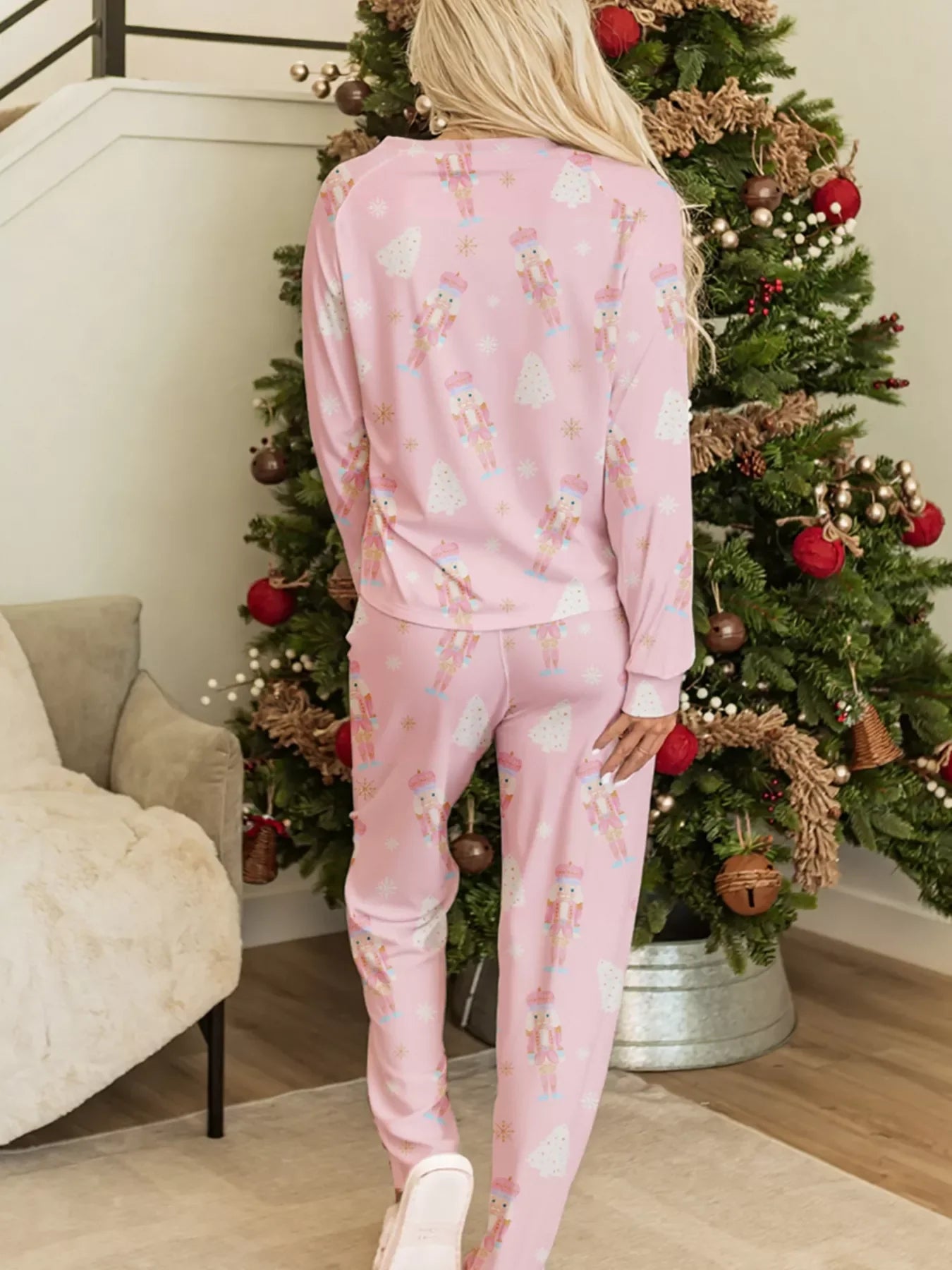 Hazel Blues® |  Christmas Tree Nutcracker Print Top and Pants 2pcs Lounge Set