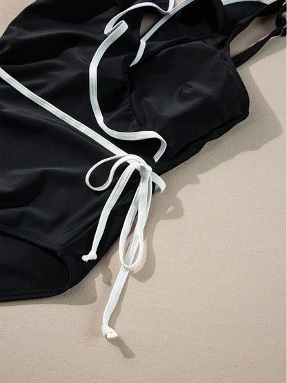 Hazel Blues® | Ruffle Trim V-Neck One-Piece Swimsuit