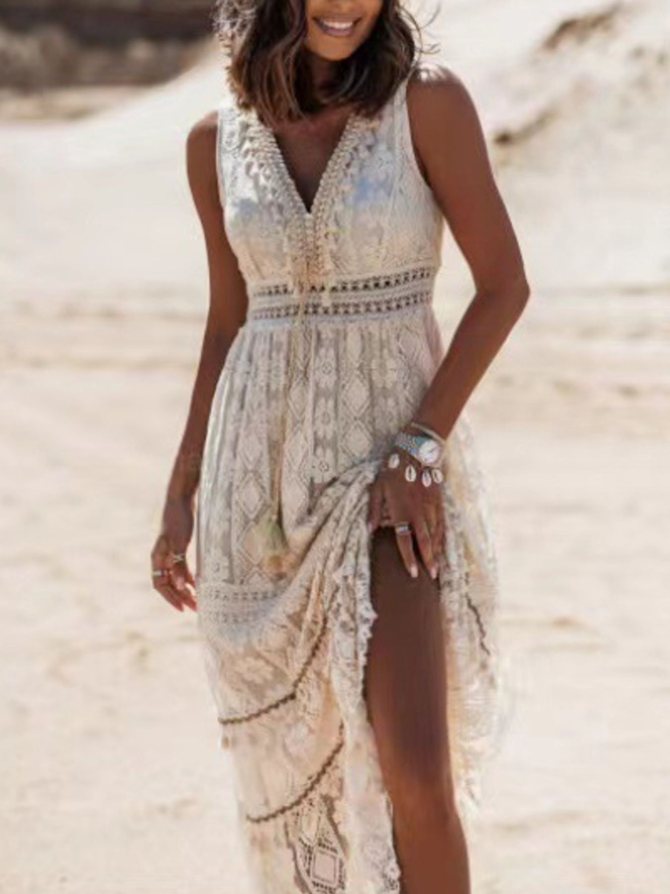 Hazel Blues® |  Lace V-Neck Sleeveless Maxi Dress