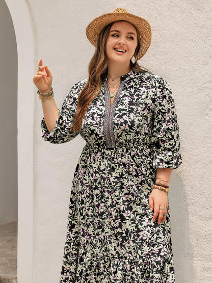 Hazel Blues® | Floral Print Long Sleeve Tiered Maxi Dress
