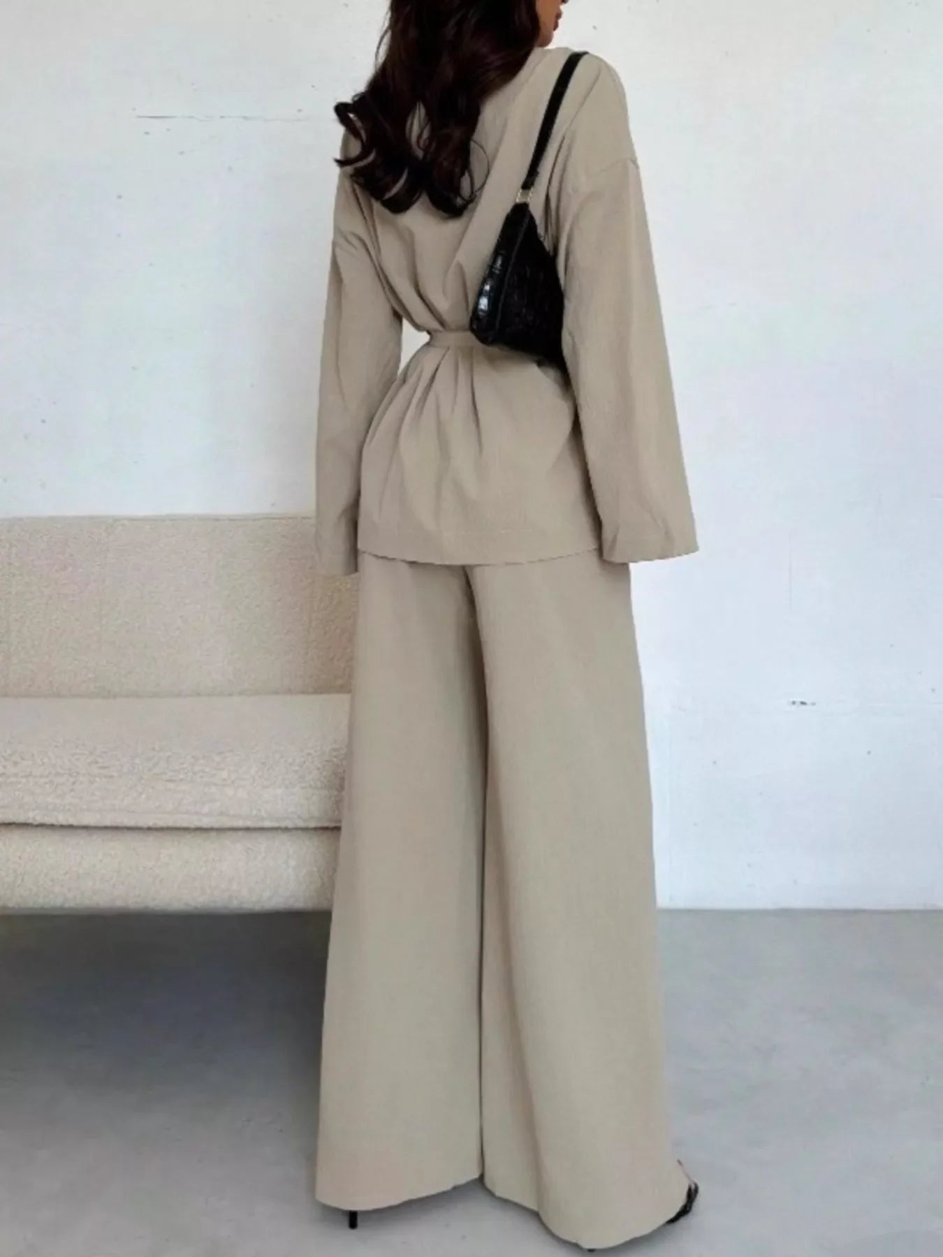 Hazel Blues® |  Front Tied Shirt and Wide-Leg Pants Set