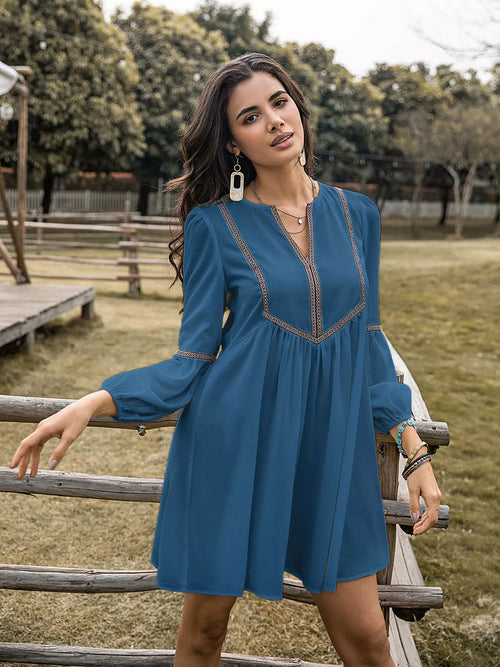 Hazel Blues® |  Notched Balloon Sleeve Mini Dress
