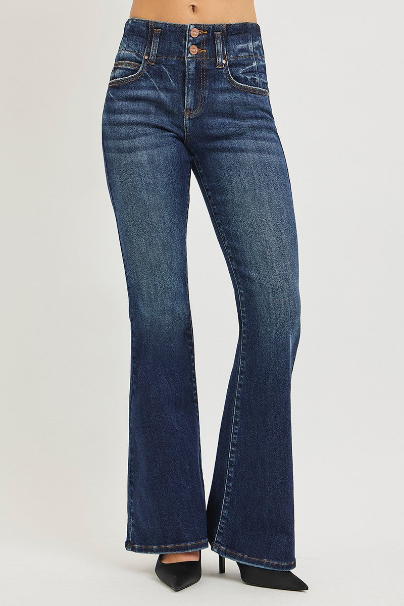 Hazel Blues® |  RISEN High Rise Flare Jeans With Seam Detail Waistband
