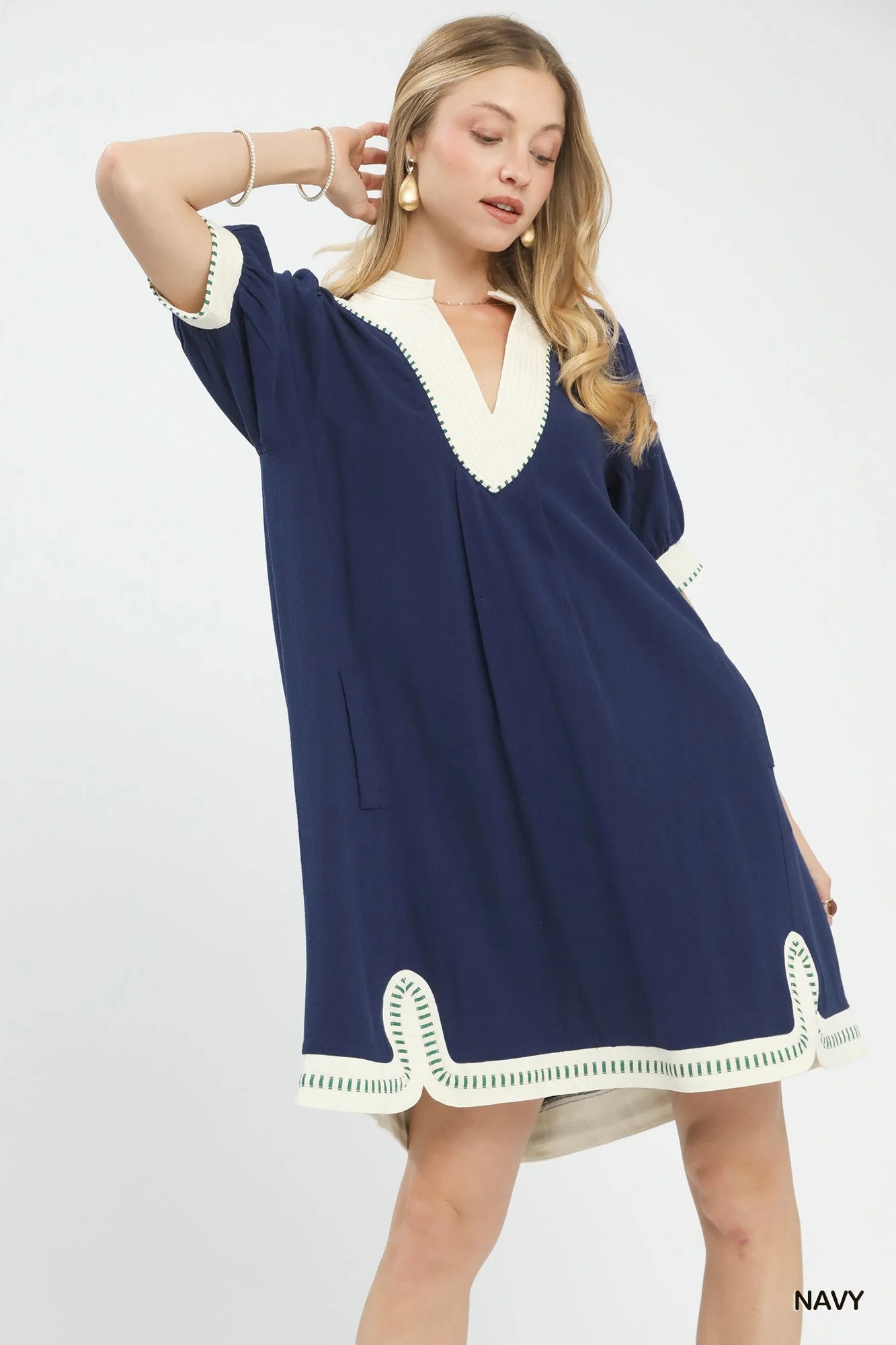 Hazel Blues® |  Umgee Linen Contrast Trim Midi Dress