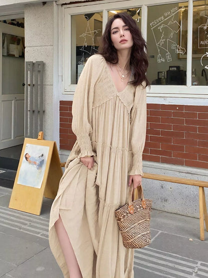 Hazel Blues® |  V-Neck Long Sleeve Tiered Maxi Dress