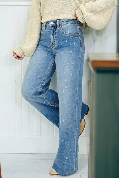 Hazel Blues® |  Distressed Detail Tummy Control Raw Hem Jeans