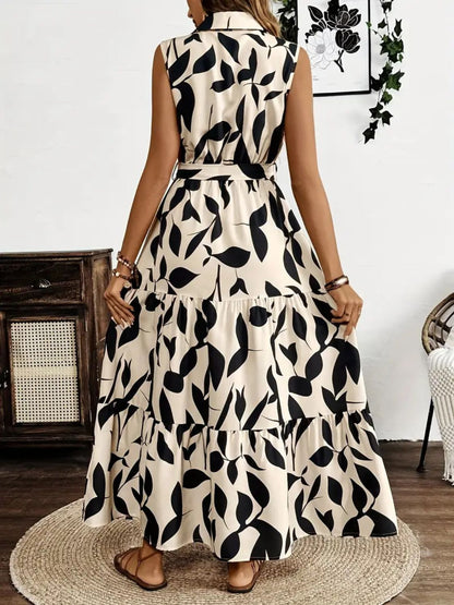 Hazel Blues® |  Printed Tie Waist Sleeveless Maxi Dress