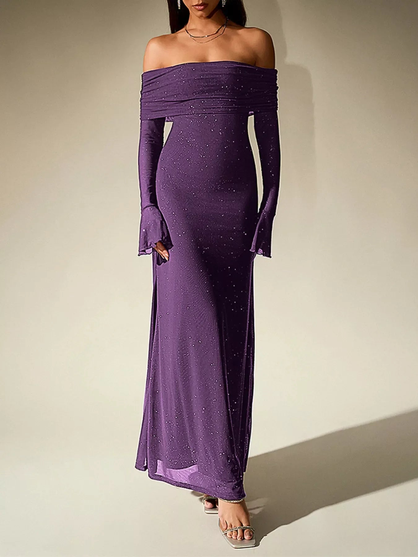 Hazel Blues® |  Glitter Off-Shoulder Maxi Dress