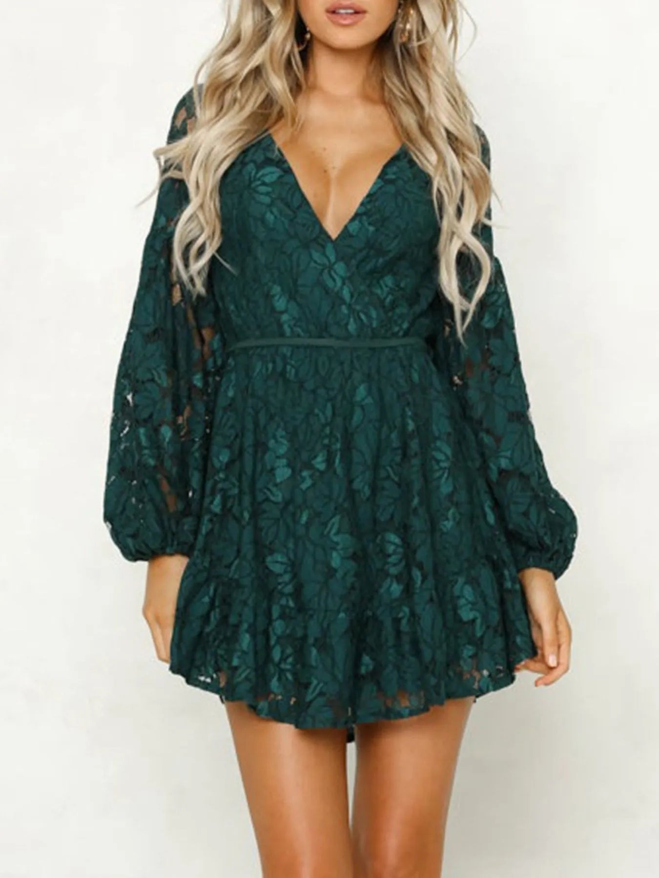 Hazel Blues® |  Lace V-Neck Long Sleeve Mini Dress