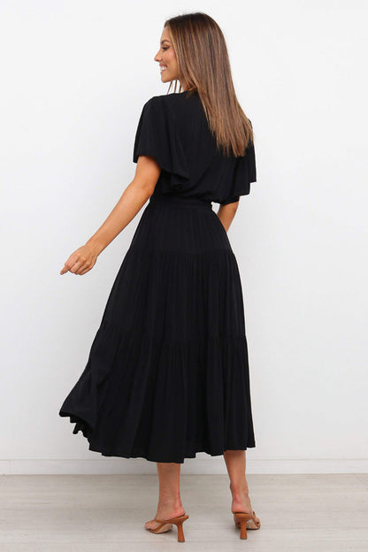 Hazel Blues® |  Front Tie Short Sleeve Tiered Midi Dress