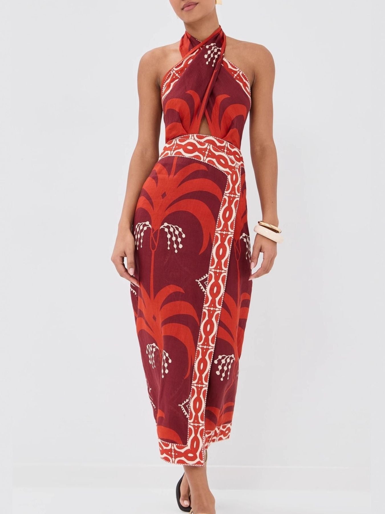 Hazel Blues® |  Tropical Print Halter Neck Wrap Dress