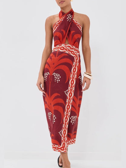 Hazel Blues® |  Tropical Print Halter Neck Wrap Dress