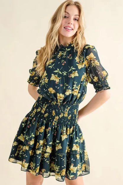 Hazel Blues® |  And The Why Floral Print Smocked Waist Mini Dress