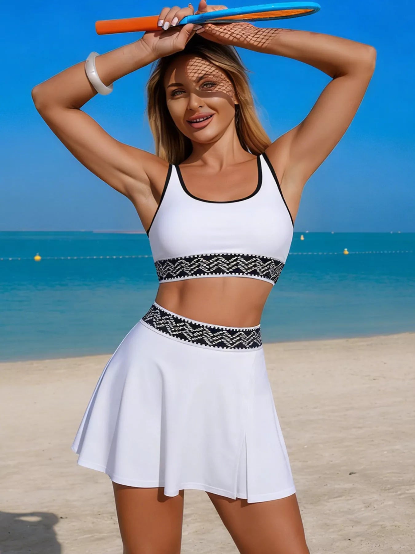 Hazel Blues® | Contrast Trim Tank and Skort Swim Set