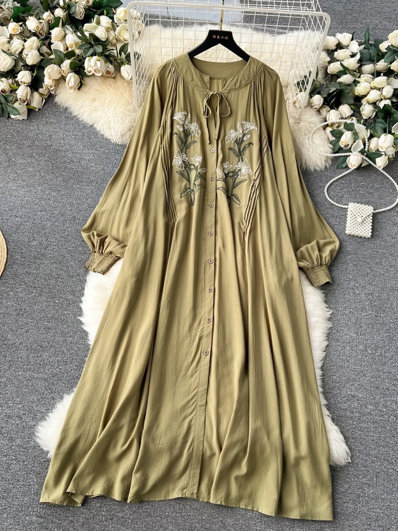 Hazel Blues® |  Floral Button Front Long Sleeve Dress