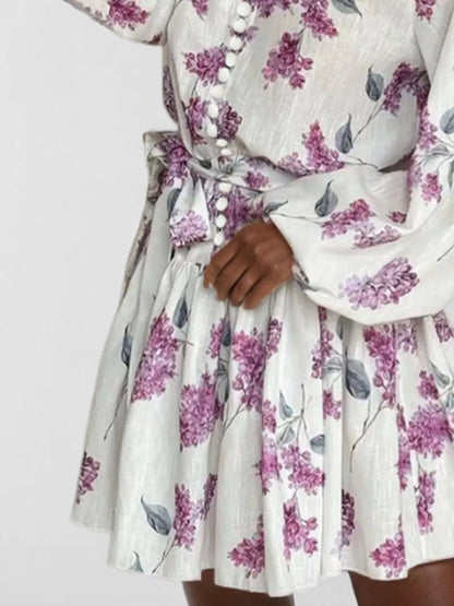 Hazel Blues® | Floral Print Tie Waist Mini Dress