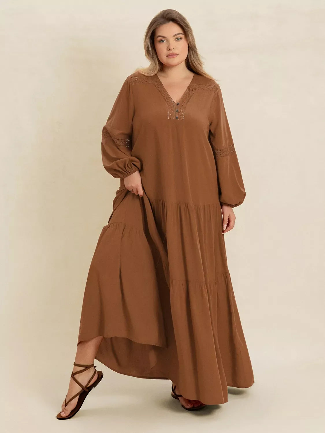Hazel Blues® | Bohemian Tiered Maxi Dress with Balloon Sleeves