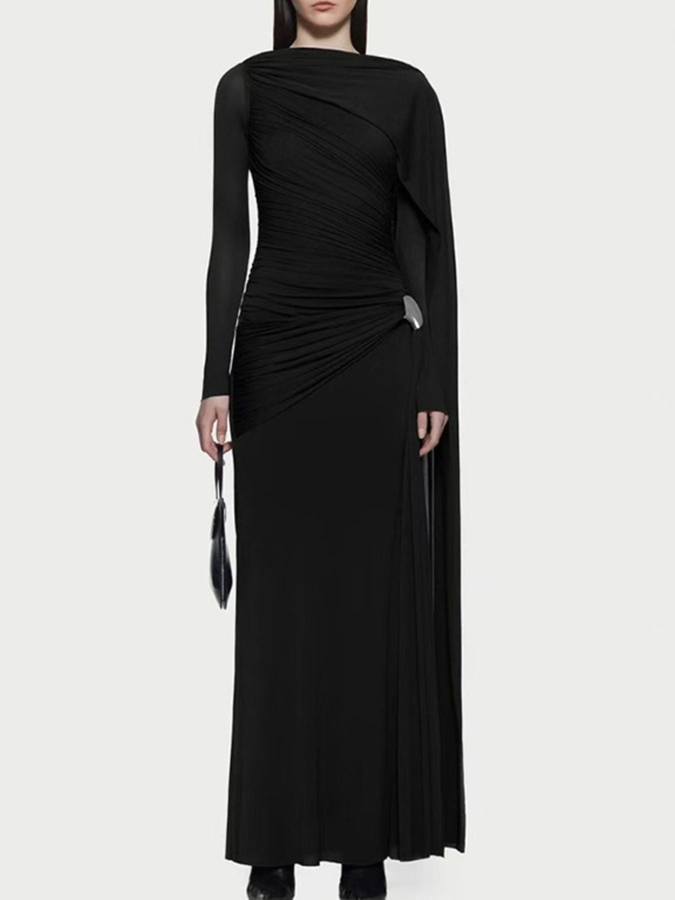 Hazel Blues® |  Ruched Draped Long Sleeve Maxi Dress