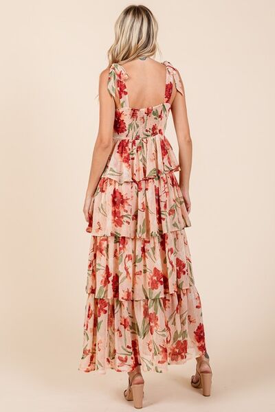 Hazel Blues® |  Mittoshop Layered Floral Sweetheart Neck Maxi Dress