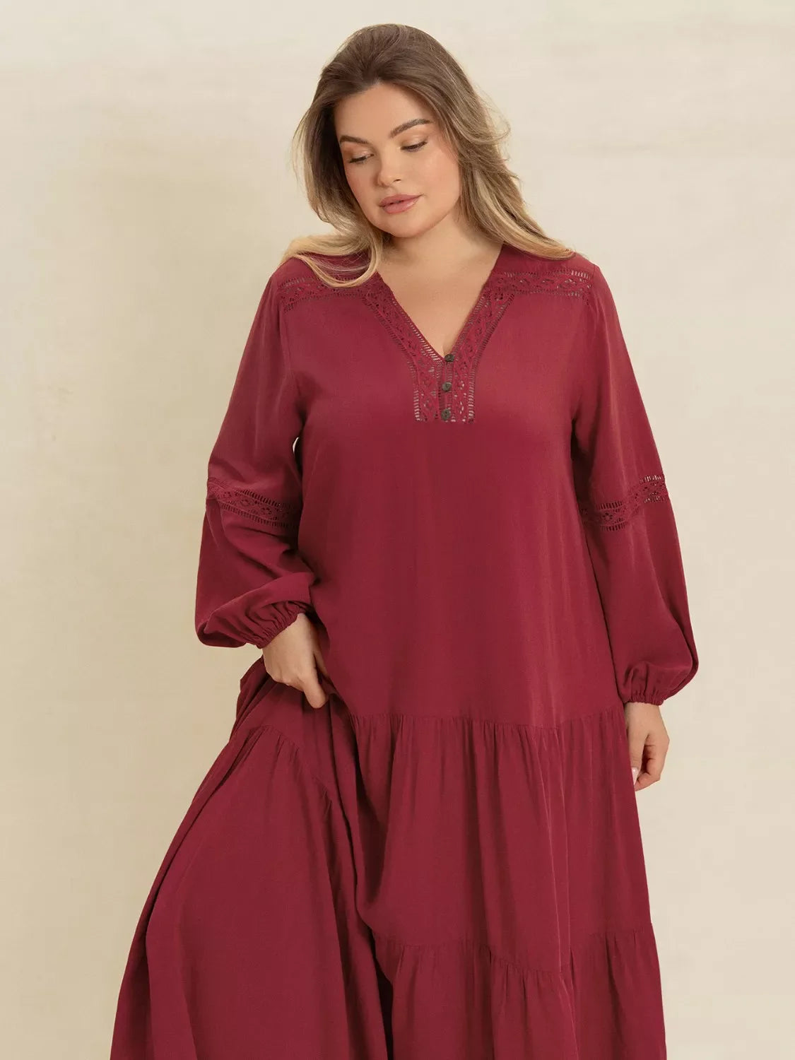 Hazel Blues® | Bohemian Tiered Maxi Dress with Balloon Sleeves
