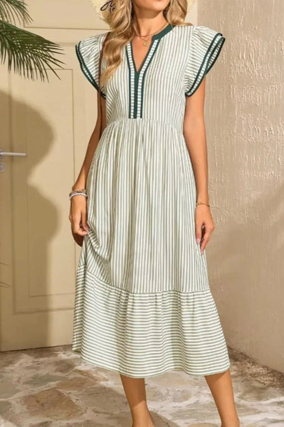 Hazel Blues® |  Striped Ruffle Sleeve Midi Dress