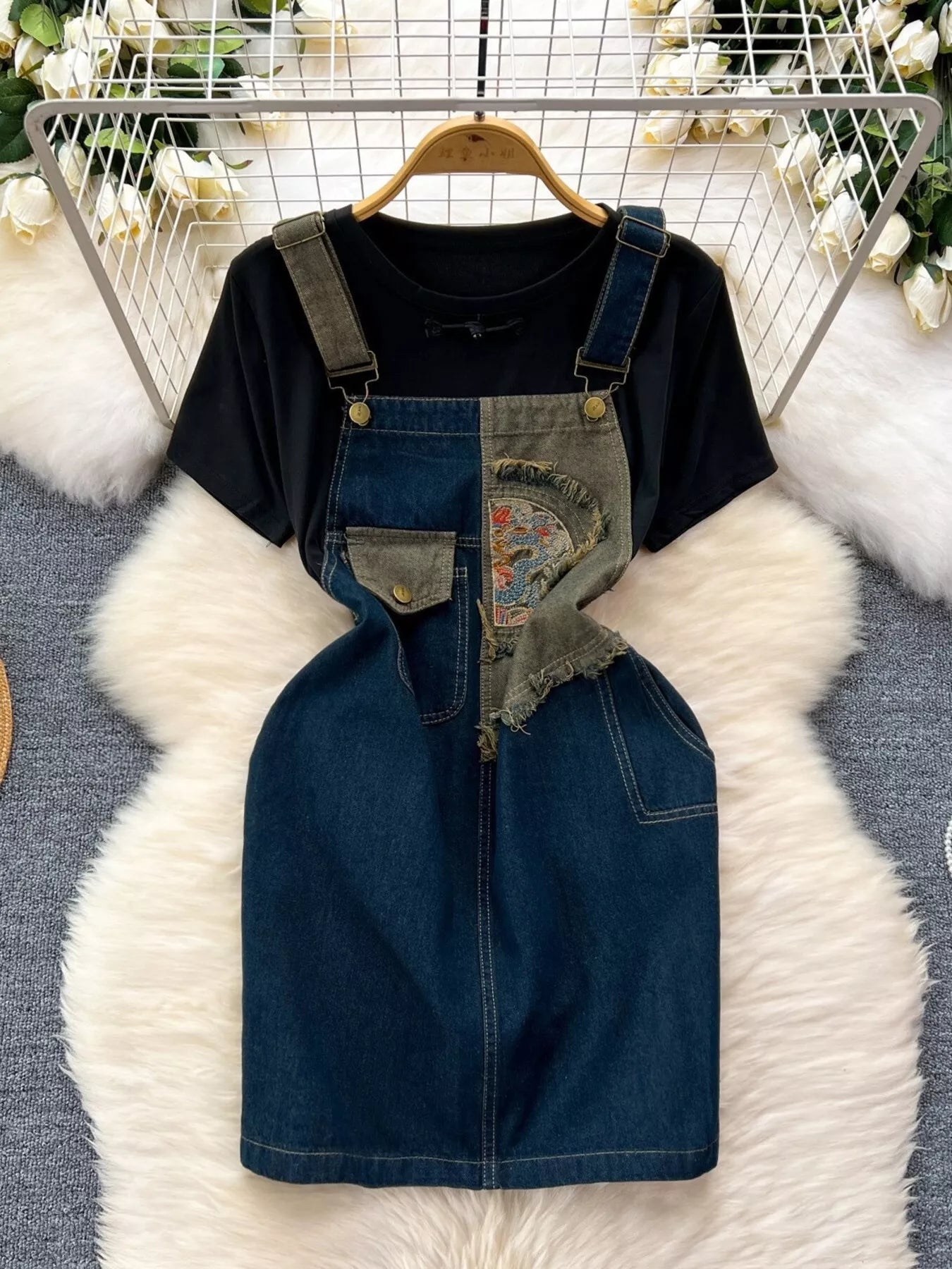 Hazel Blues® |  Short Sleeve T-Shirt and Denim Overall Dress Set