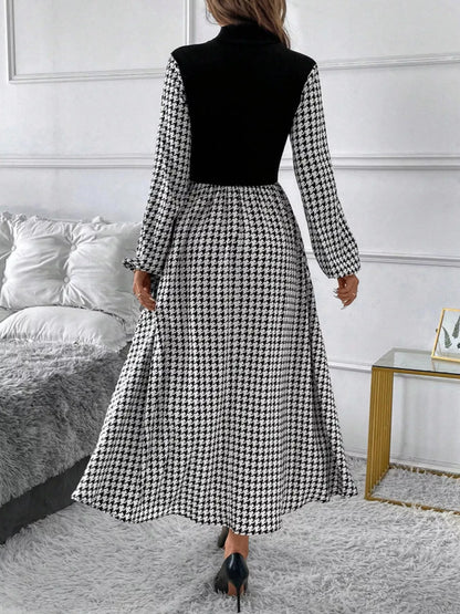 Hazel Blues® |  Houndstooth Mock Neck A-Line Dress
