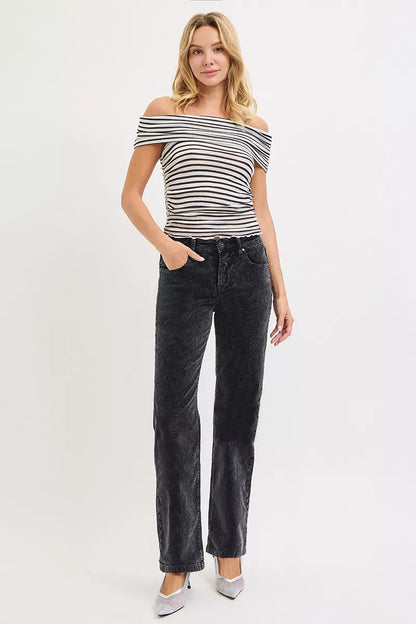 Hazel Blues® |  RISEN Tummy Control Mid Rise Straight Leg Corduroy Pants
