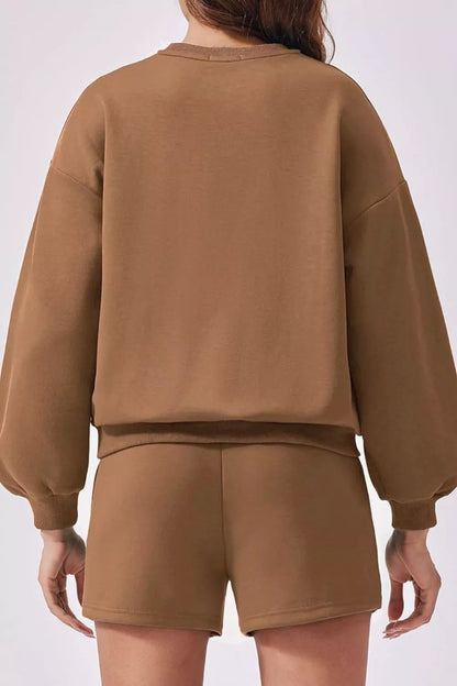 Hazel Blues® |  Round Neck Sweatshirt and Shorts Set