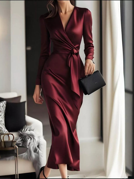 Hazel Blues® |  Surplice Satin Long Sleeve Dress