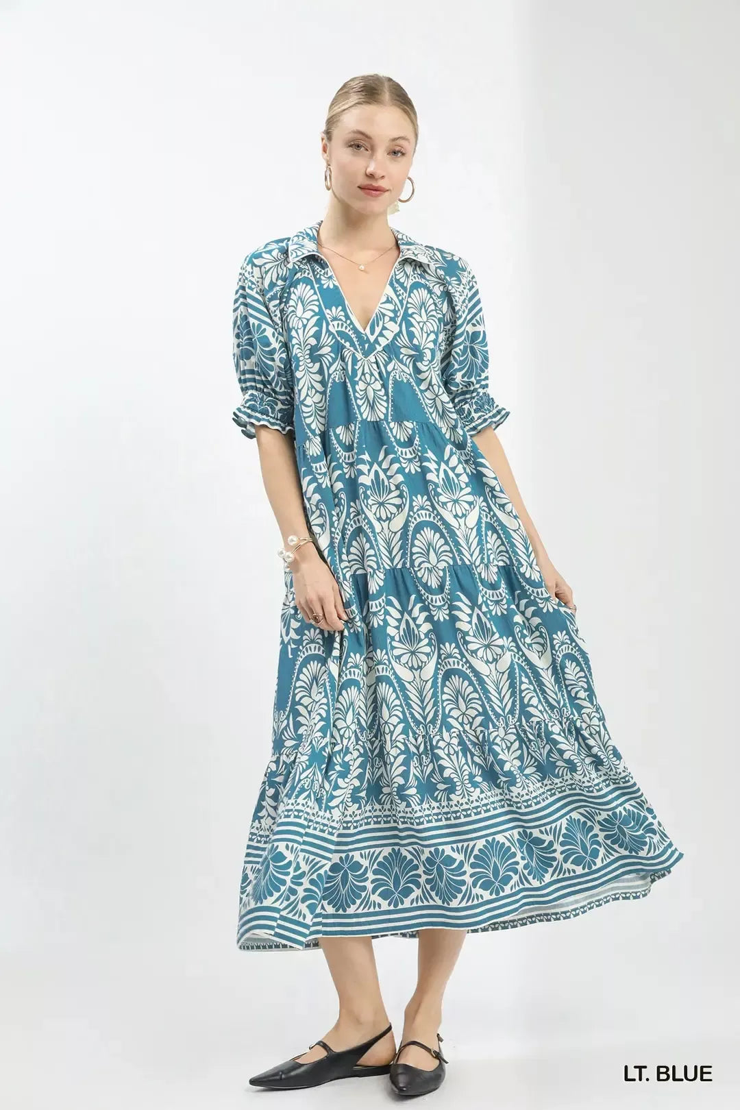 Hazel Blues® |  Umgee Two tone Border Print Midi Dress