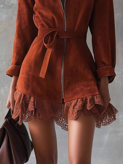 Hazel Blues® |  Lace-Trim Zip Front Dress