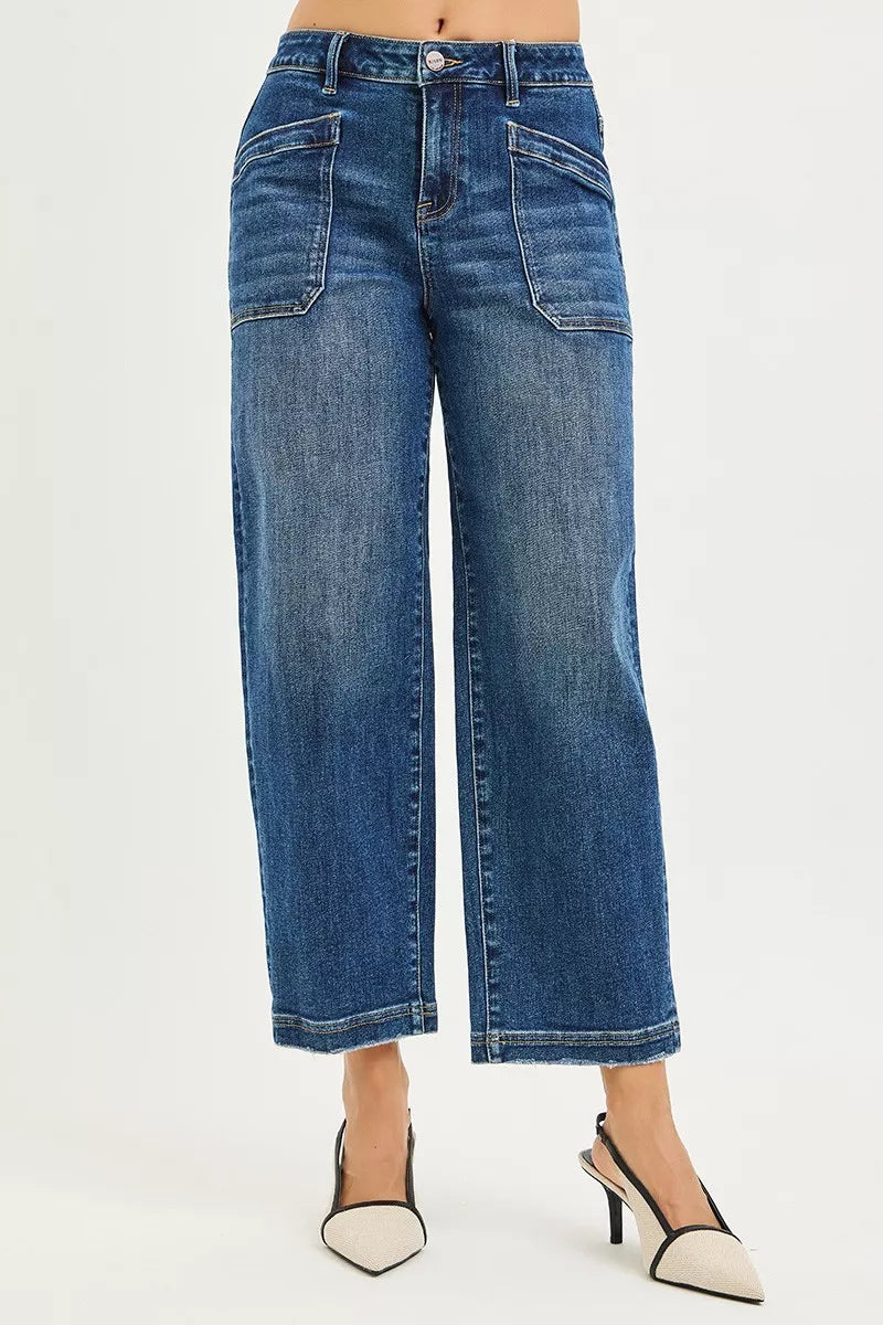 Hazel Blues® |  RISEN Slouchy Cropped Baggy Jeans with Front Patch Pocket