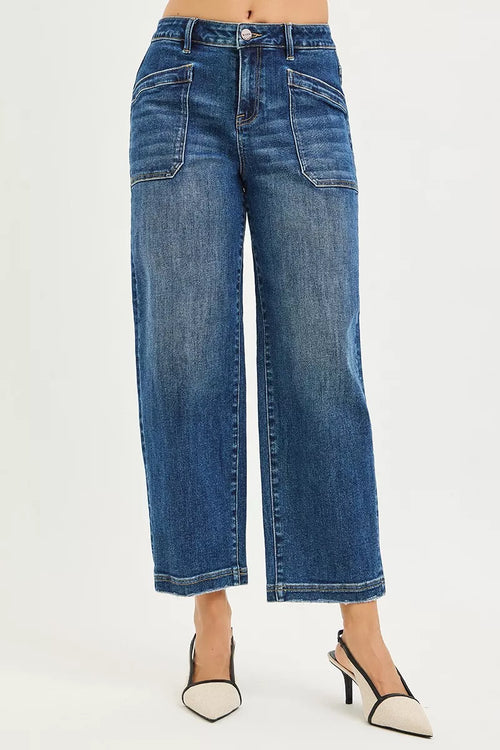 Hazel Blues® |  RISEN Slouchy Cropped Baggy Jeans with Front Patch Pocket