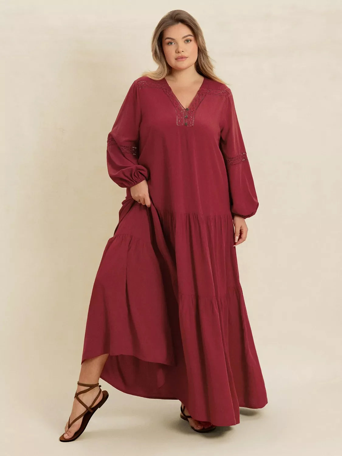 Hazel Blues® | Bohemian Tiered Maxi Dress with Balloon Sleeves
