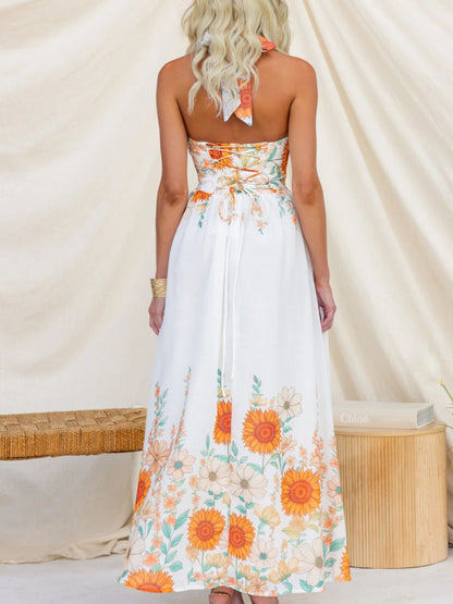 Hazel Blues® |  Floral Print Halter Neck Maxi Dress