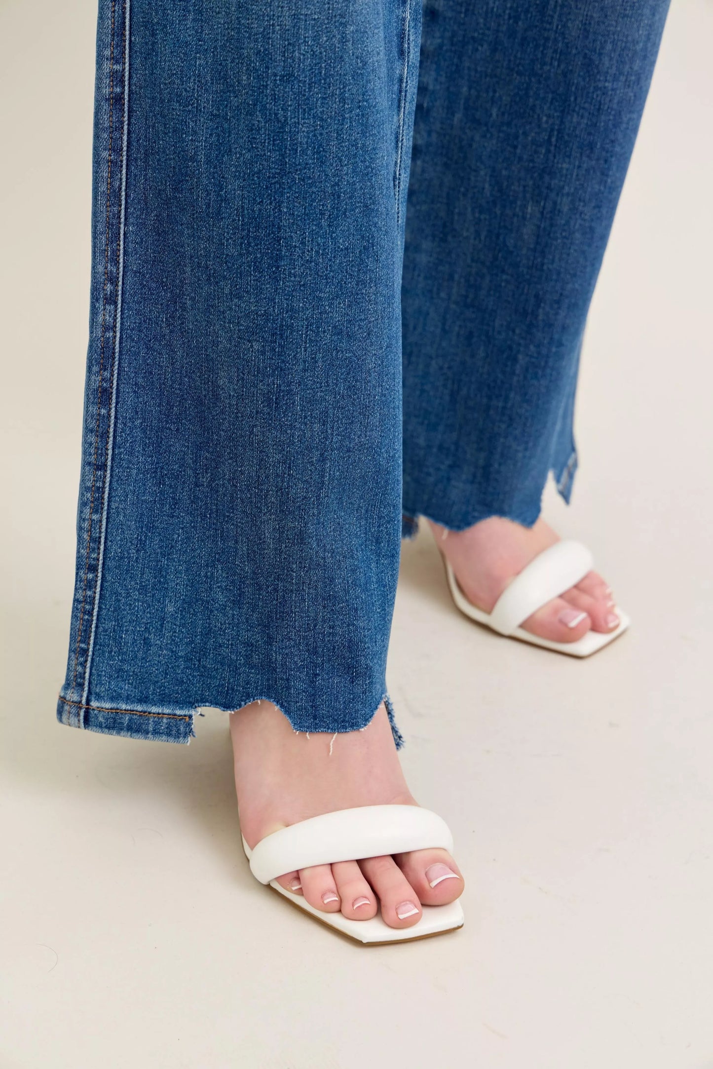 Hazel Blues® | Judy Blue High Waist Tummy Control Chew Hem Destroy Wide Jeans