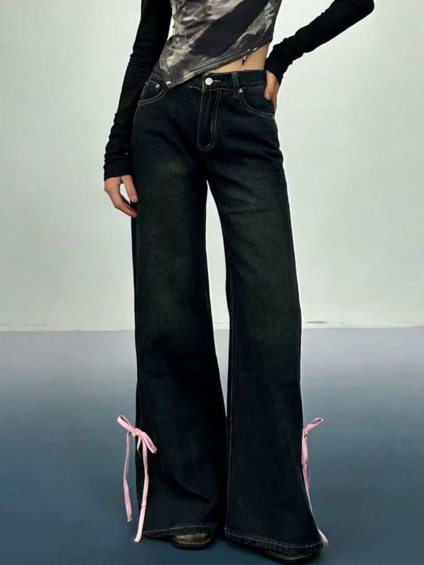 Hazel Blues® |  Ribbon Detail Flare Jeans