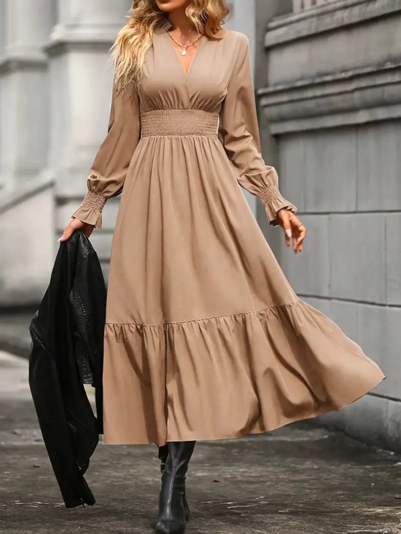 Hazel Blues® |  Surplice Long Sleeve Tiered Midi Dress